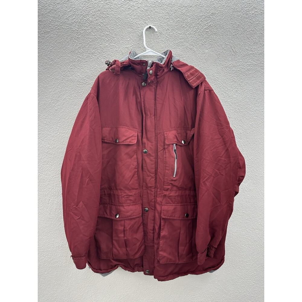 Boulder Creek Mens Jacket Size 2XL Tall Burgandy Fleece Lined Zip Up Parka